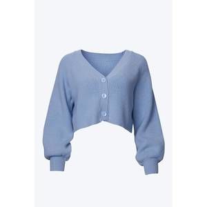 NEW SUN IMPERIAL cropped slouchy ribbed-knit cardigan in blue